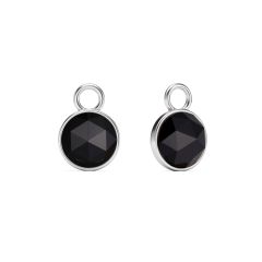 Round Rose Cut Black Onyx Mix Charms Rhodium Plated