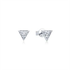 Triangle Pyramid CZ Pave Stud Earrings in Sterling Silver Rhodium Plated