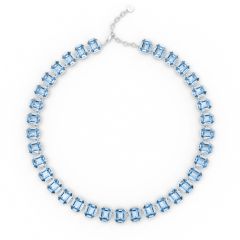 Octagon Statement Necklace Light Sapphire Crystals Rhodium Plated