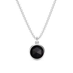 Round Rose Cut Black Onyx Pendant Rhodium Plated