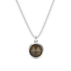 Round Rose Cut Grey Moonstone Pendant Rhodium Plated