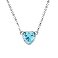 Heart Necklace Aquamarine Crystals Rhodium Plated