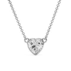 Heart Necklace Clear Crystals Rhodium Plated