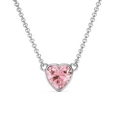 Heart Necklace Light Rose Crystals Rhodium Plated