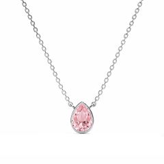 Teardrop Necklace Light Rose Crystals Rhodium Plated