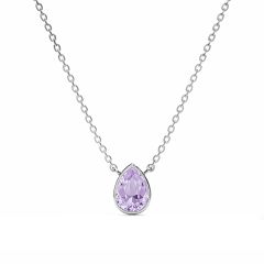 Teardrop Necklace Violet Crystals Rhodium Plated