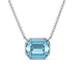 Octagon Necklace Aquamarine Crystals Rhodium Plated