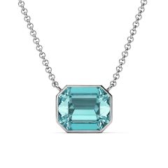 Octagon Necklace Light Turquoise Crystals Rhodium Plated