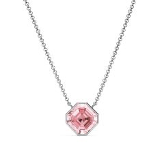 Asscher Necklace Light Rose Crystals Rhodium Plated