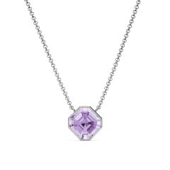 Asscher Necklace Violet Crystals Rhodium Plated