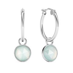 Round Rose Cut Amazonite 18mm Hoop Drop Earrings Rhodium Plated