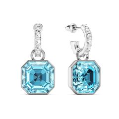 Asscher Aquamarine Crystals Drop Earrings Rhodium Plated