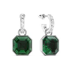 Asscher Emerald Crystals Drop Earrings Rhodium Plated